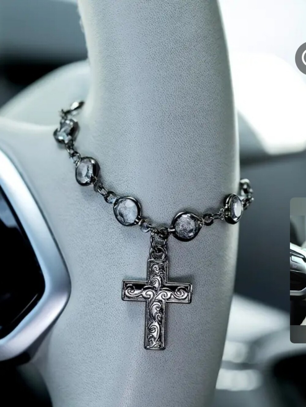✝️Sterling Silver Zirconia Silver Cross Charm Steering Wheel Car Charm Pendant